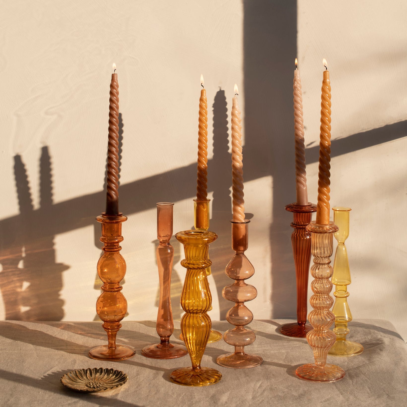 Frosted Glass Candle Holder Mustard