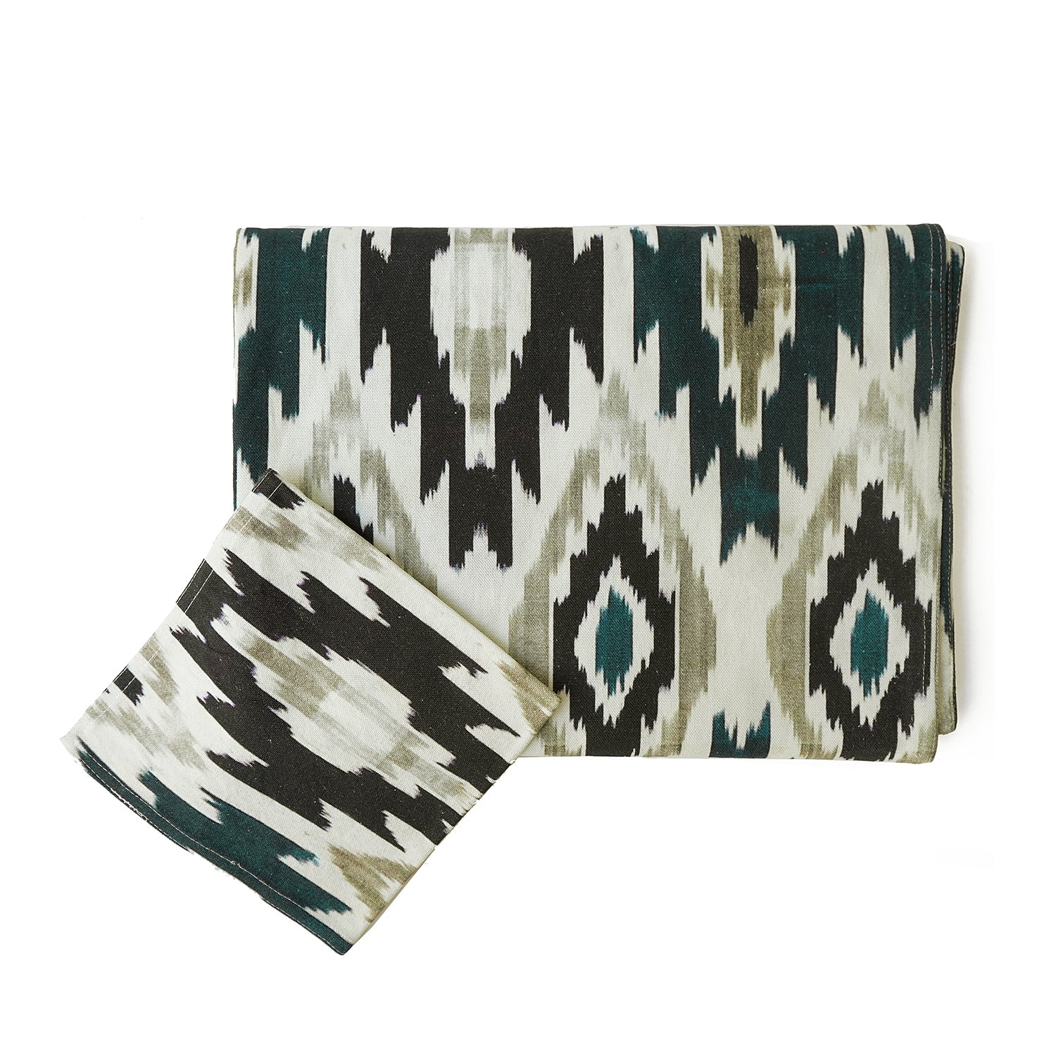 Dark Blue Ikat Tablecloth & Napkin Set of 8