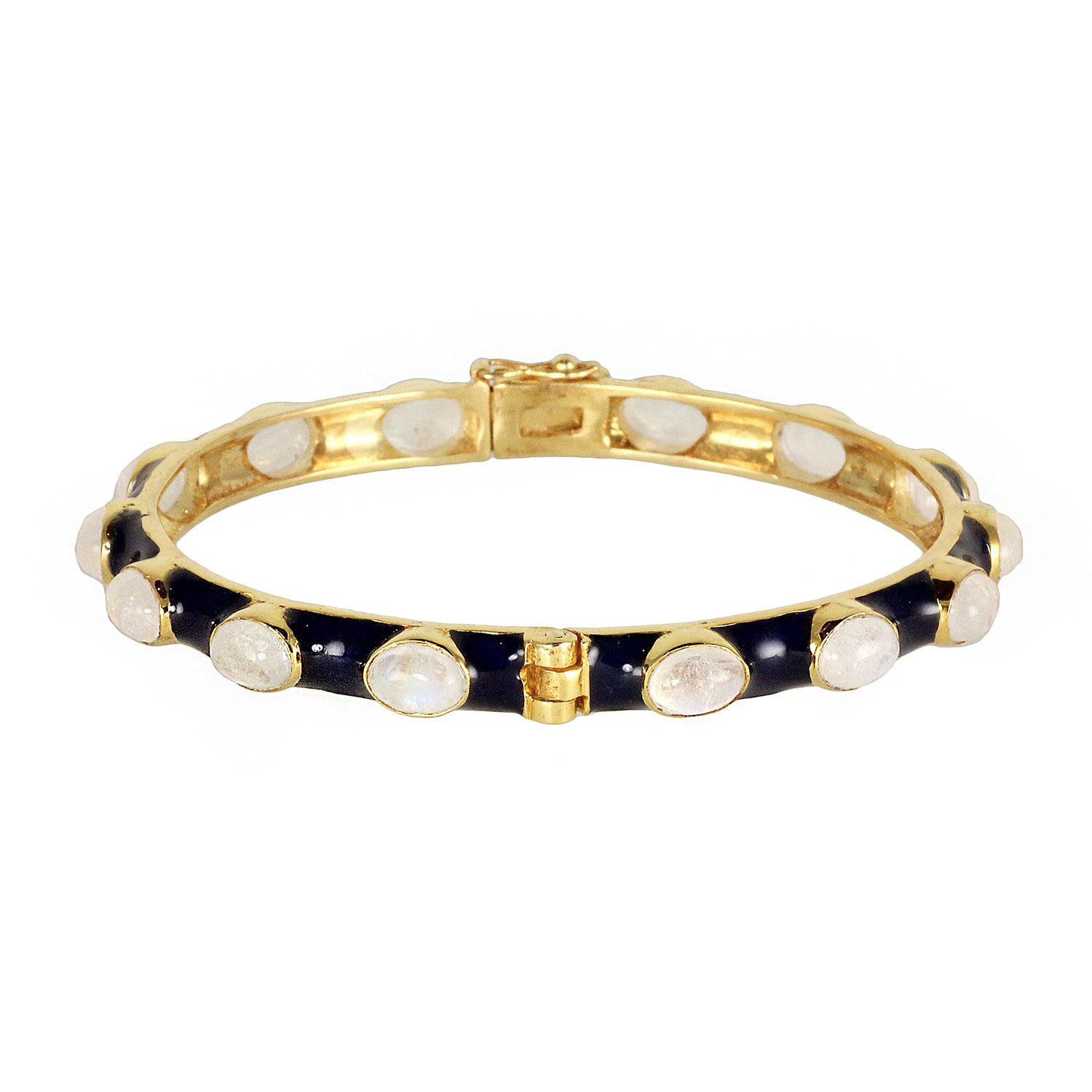 Blue enamel silver gold plated bracelet bangle with moonstones, made in Indian
