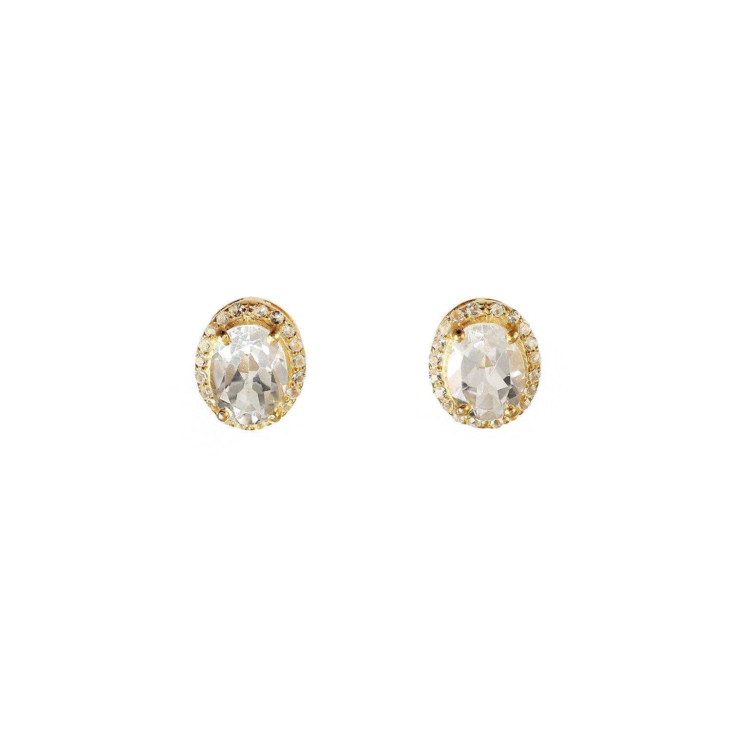 Sliver gold plated earrings studs with classic white topaz stones like diamonds