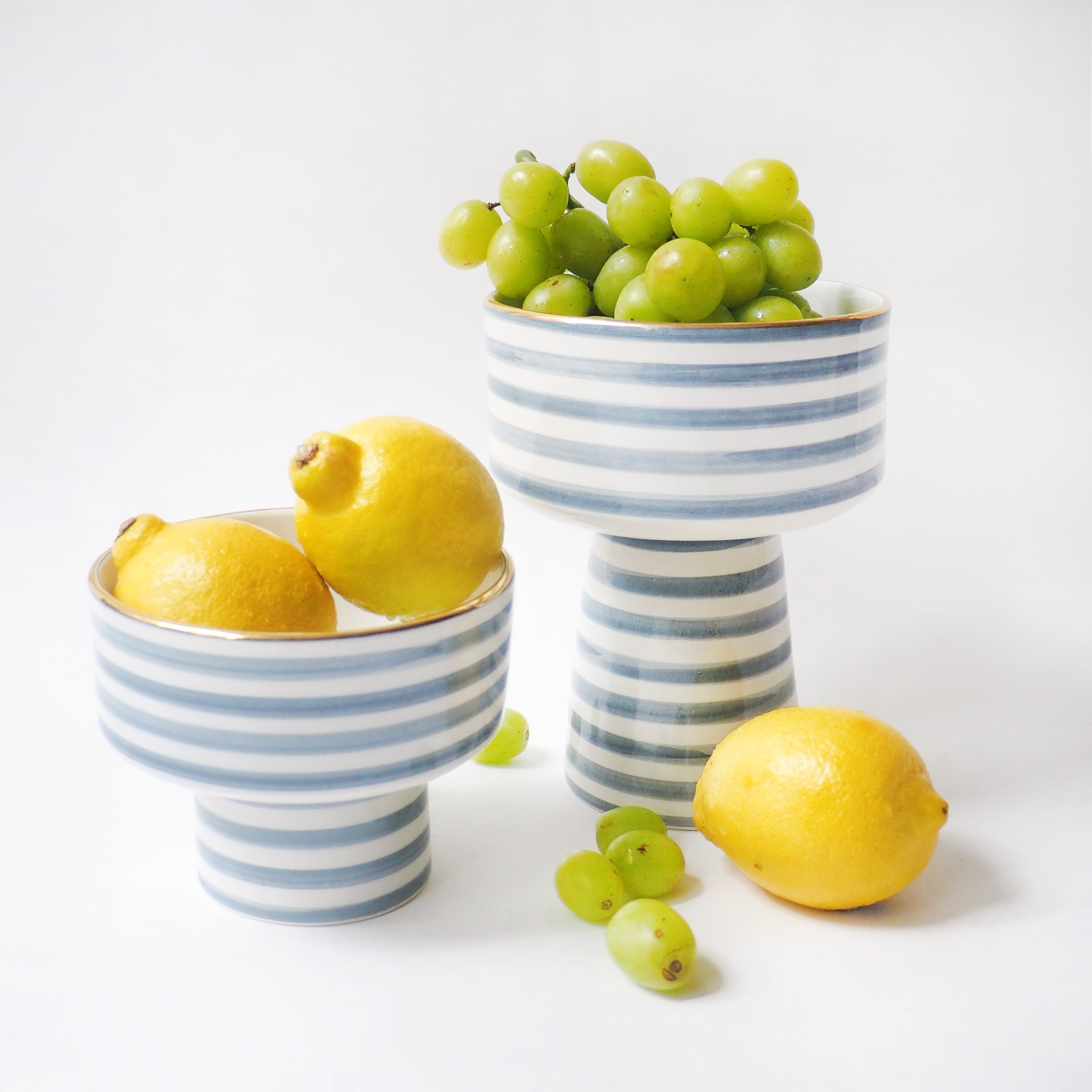 Large Blue Stripes Fruit Bowl