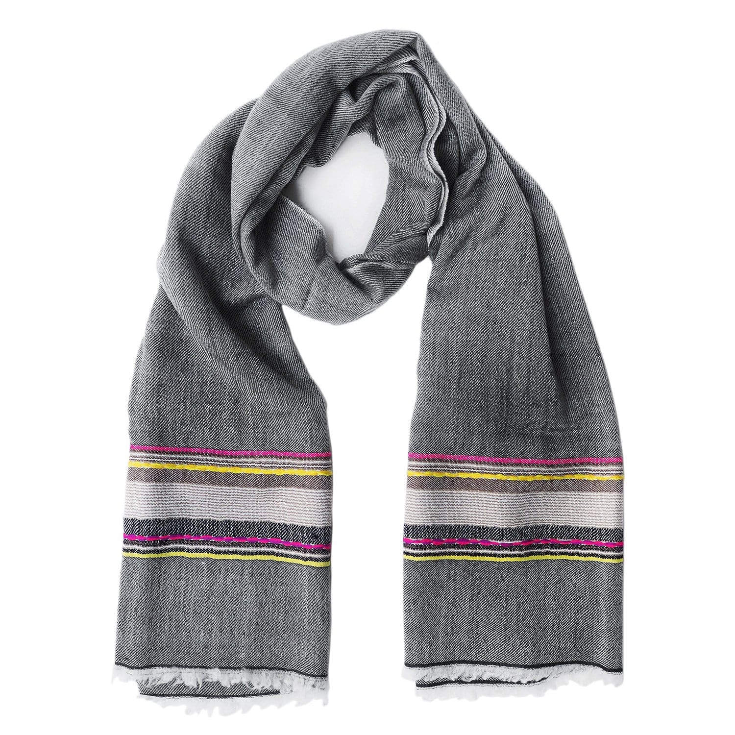 Black with a touch of colour, this pashmina comes from the Himalayan region of India.  Made out of the finest Ibex wool, it will keep you warm and add some colour to your dreary winter outfit. 