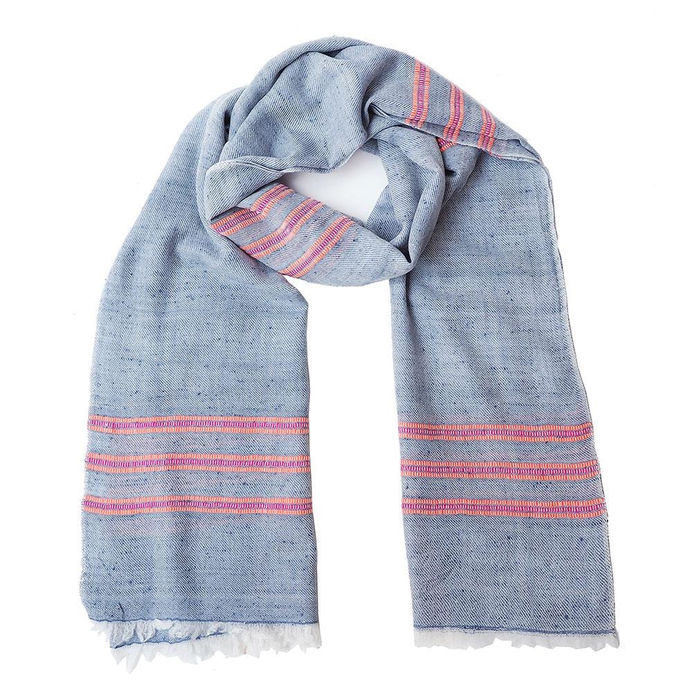 Blue with a touch of colour, this scarf comes from the Himalayan region of India. Made out of the finest Ibex wool, it will keep you warm and add some colour to your dreary winter outfit.
