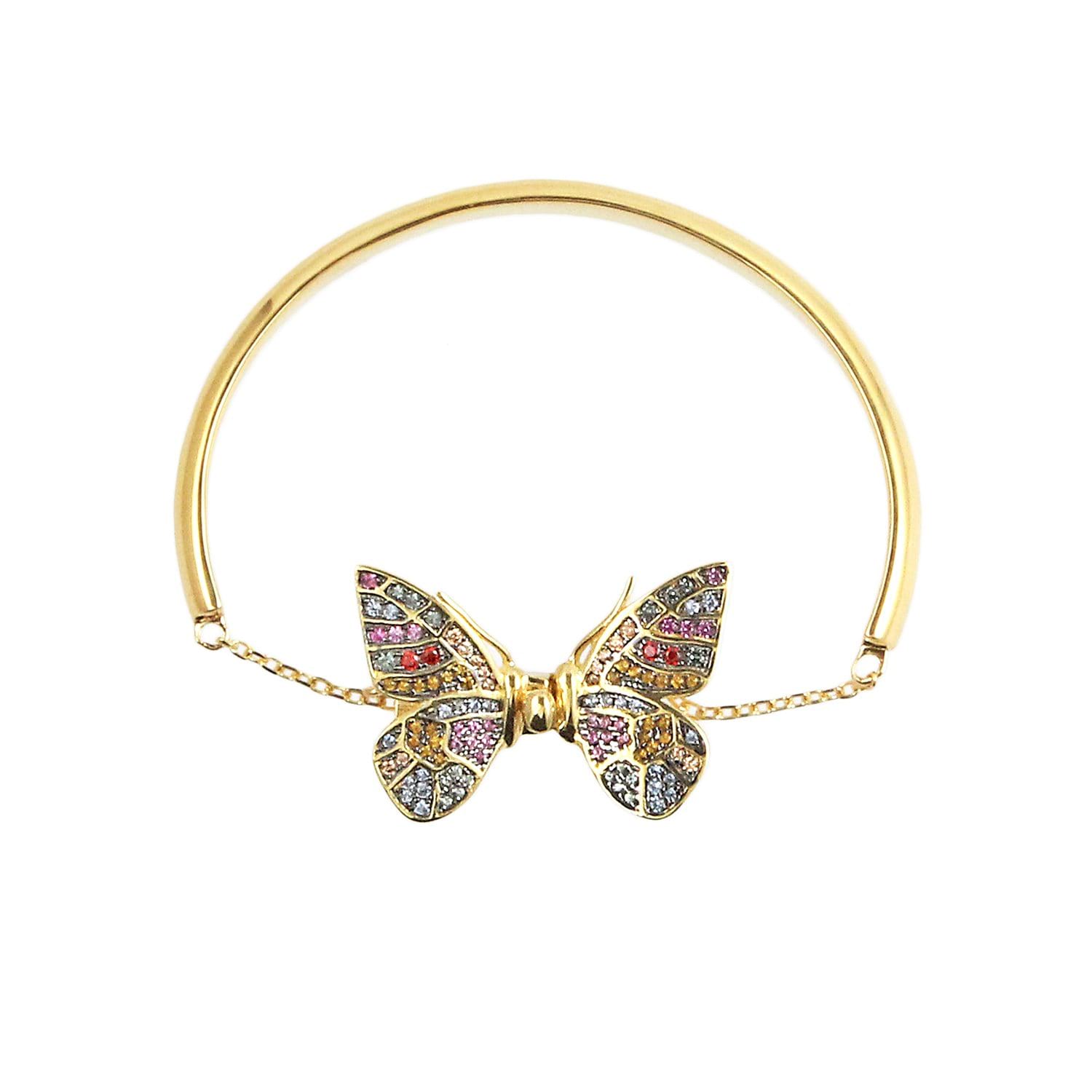 sliver gold plated butterfly with colourful CUBIC ZIRCONIA gems stone from Hong Kong