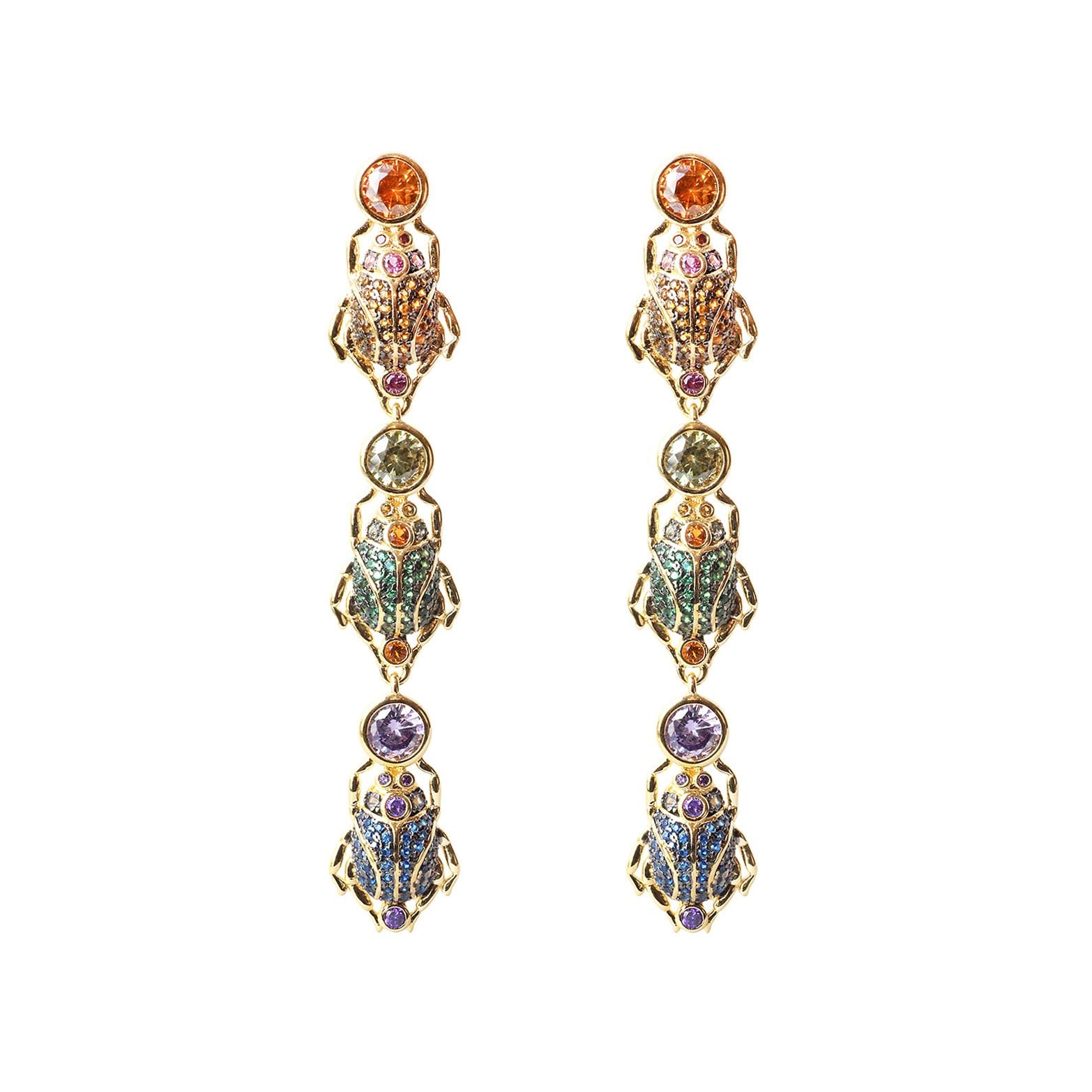 sliver gold plated beetles scarab earrings with colourful CUBIC ZIRCONIA gems stone from Hong Kong