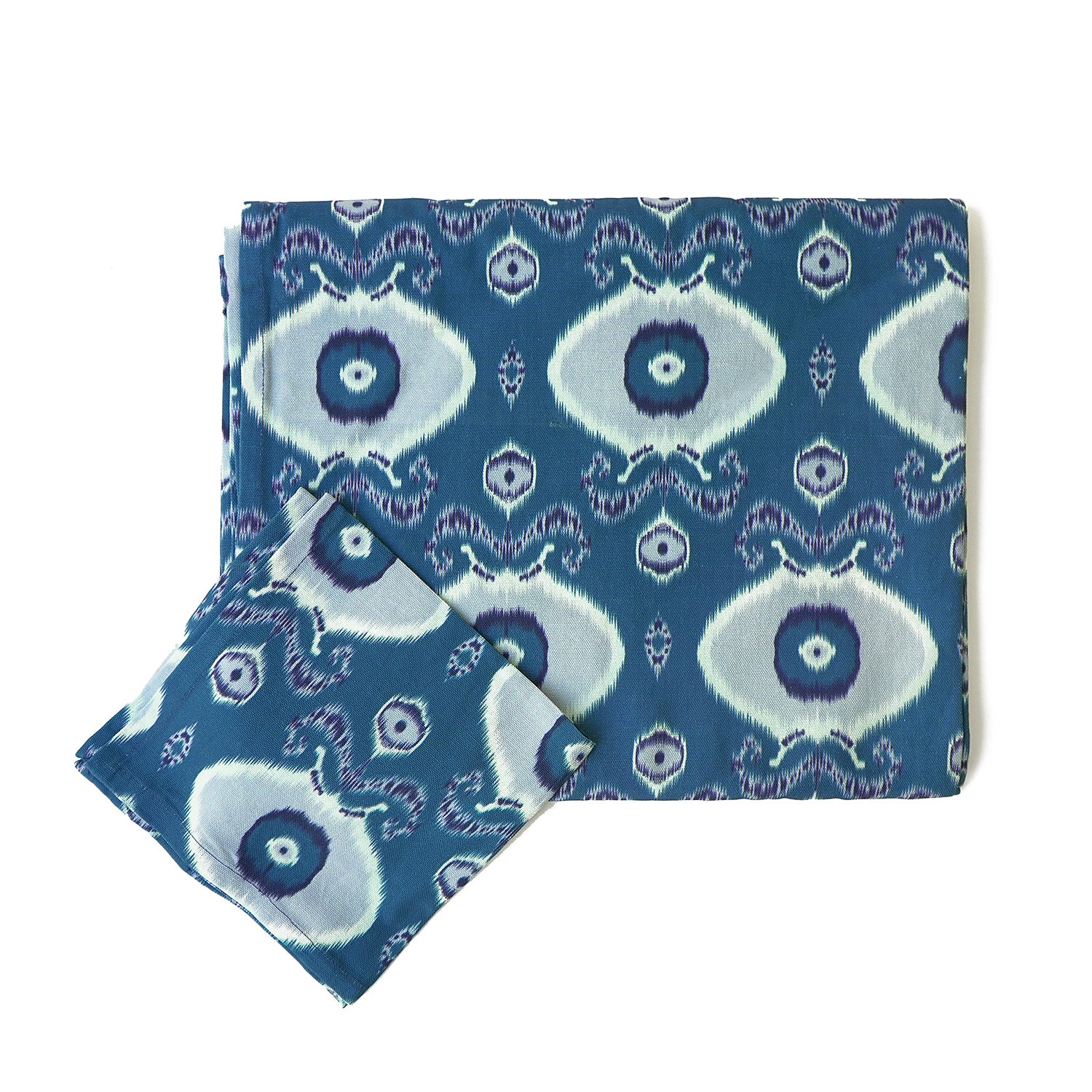 Blue Ikat Tablecloth & Napkin Set of 8