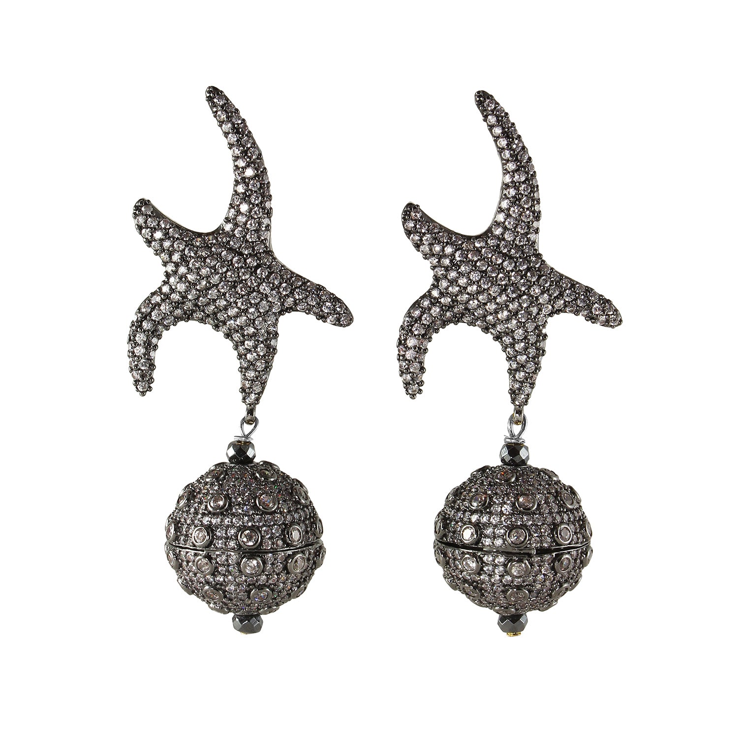 sliver star fish earrings with sliver balls with white cubic zircon stone made in turkey