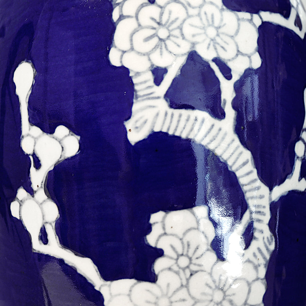 Chinese hand made round ceramic blue cherry blossom Ginger Jar and vase