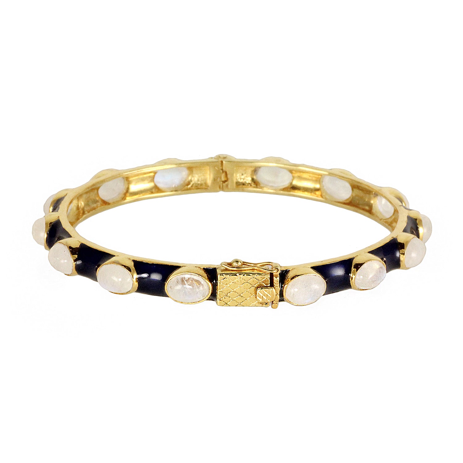 Blue enamel silver gold plated bracelet bangle with moonstones, made in Indian