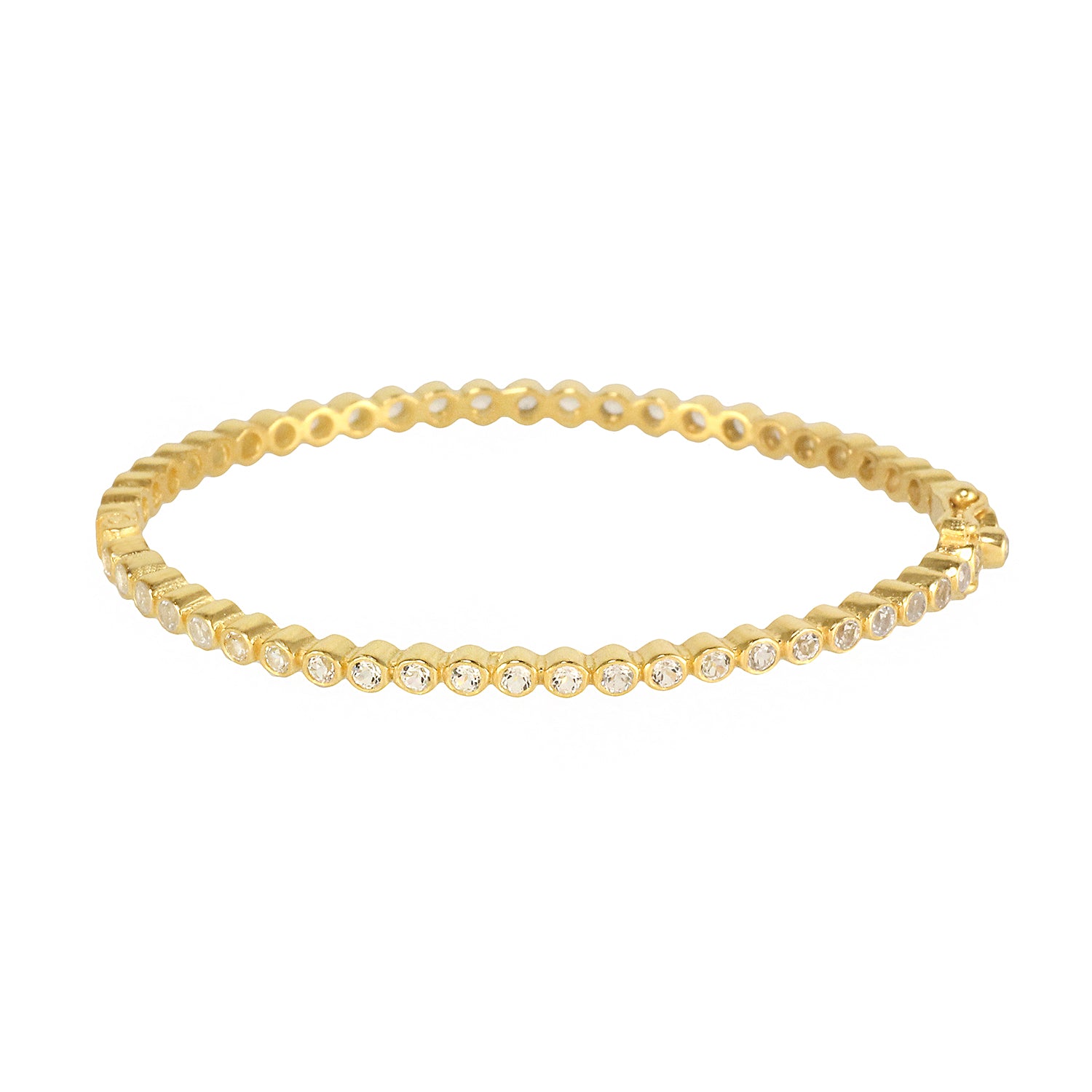 Silver gold plated thin bracelet bangle with white topaz stone, made in India