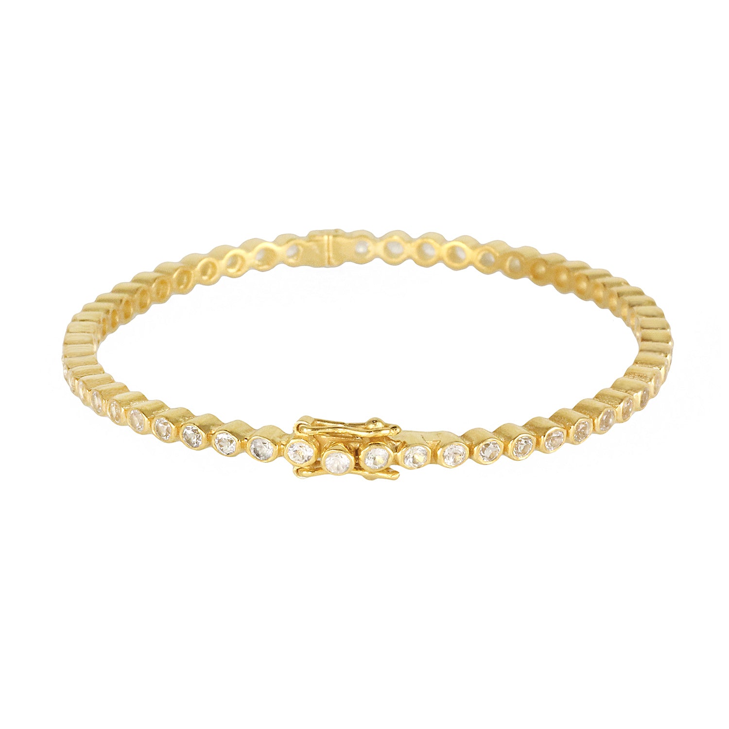 Silver gold plated thin bracelet bangle with white topaz stone, made in India