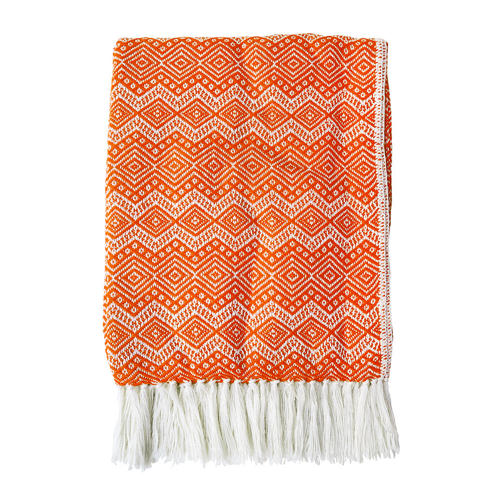 orange and White patterned manta throw blanket made in Peru