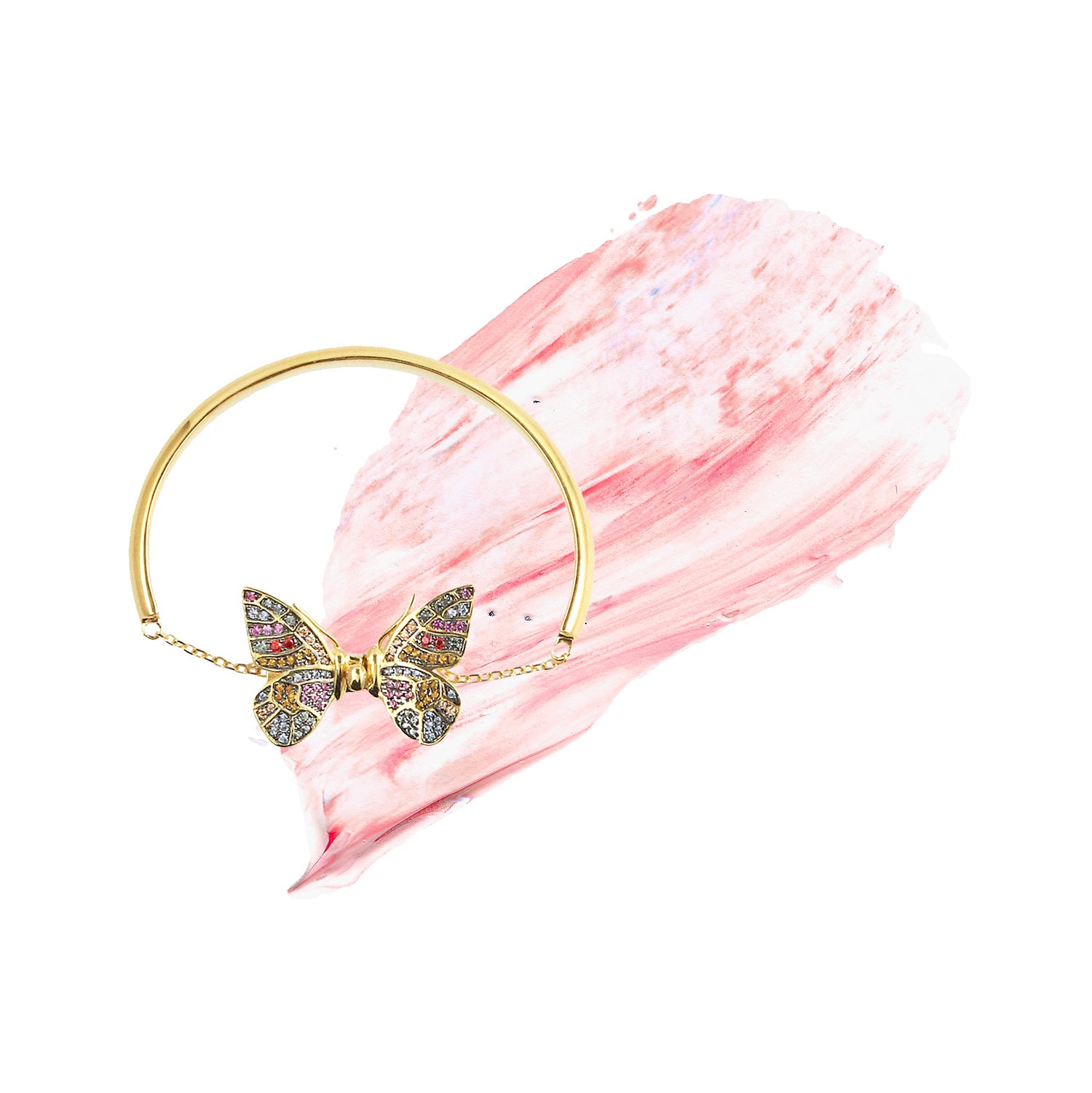 sliver gold plated butterfly with colourful CUBIC ZIRCONIA gems stone from Hong Kong