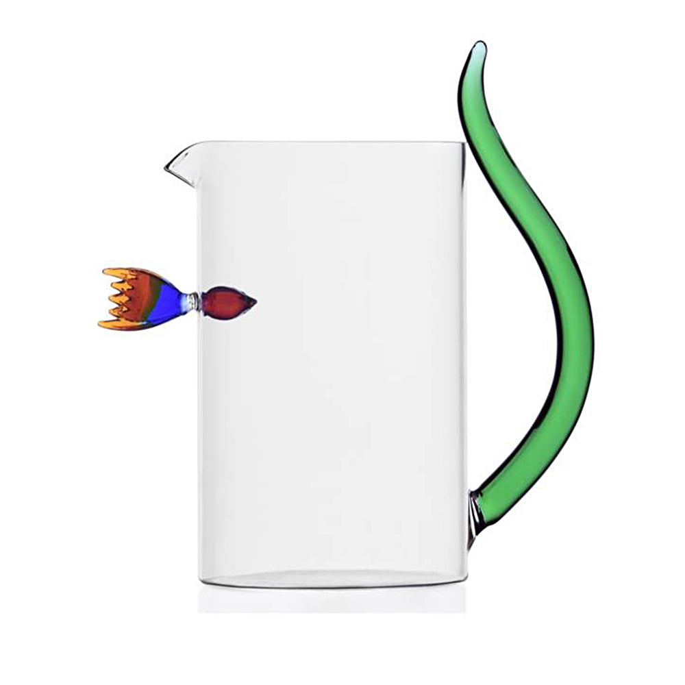 Colourful fish glass jar with green handle