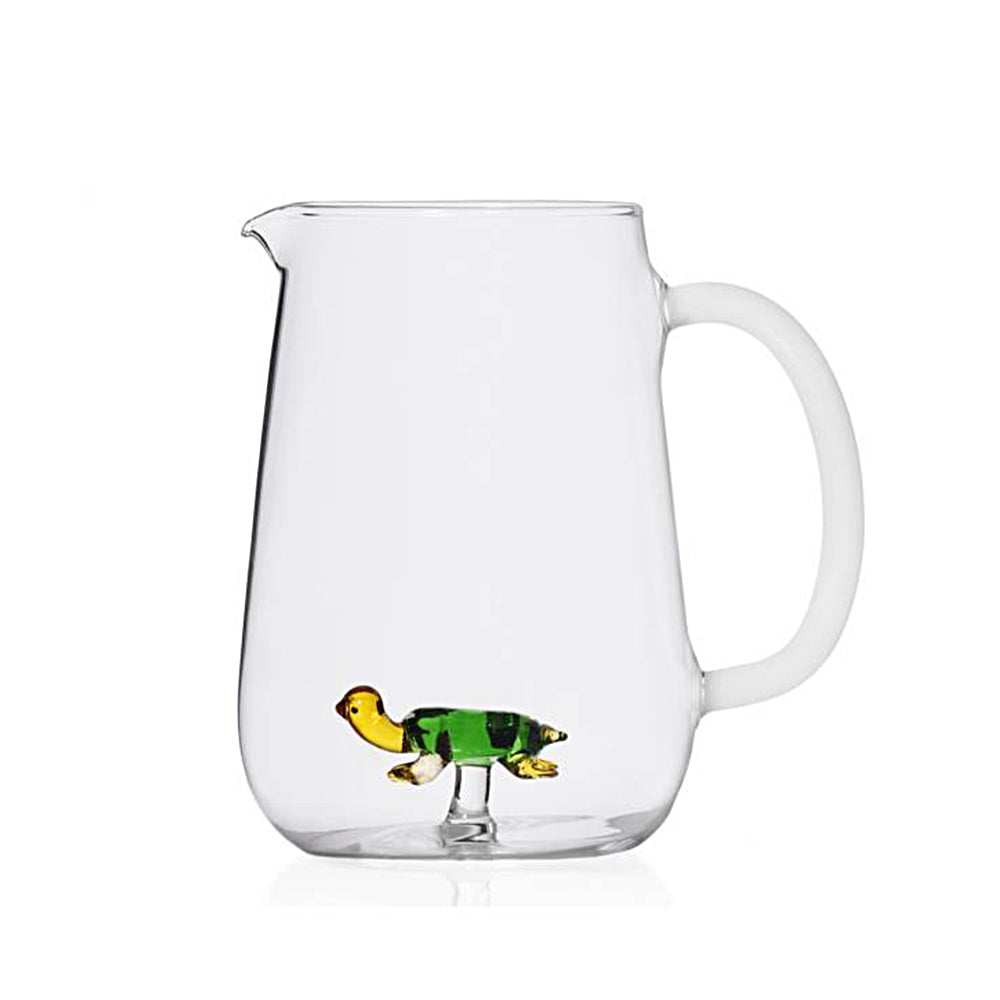 Green turtle glass Jar with white handle